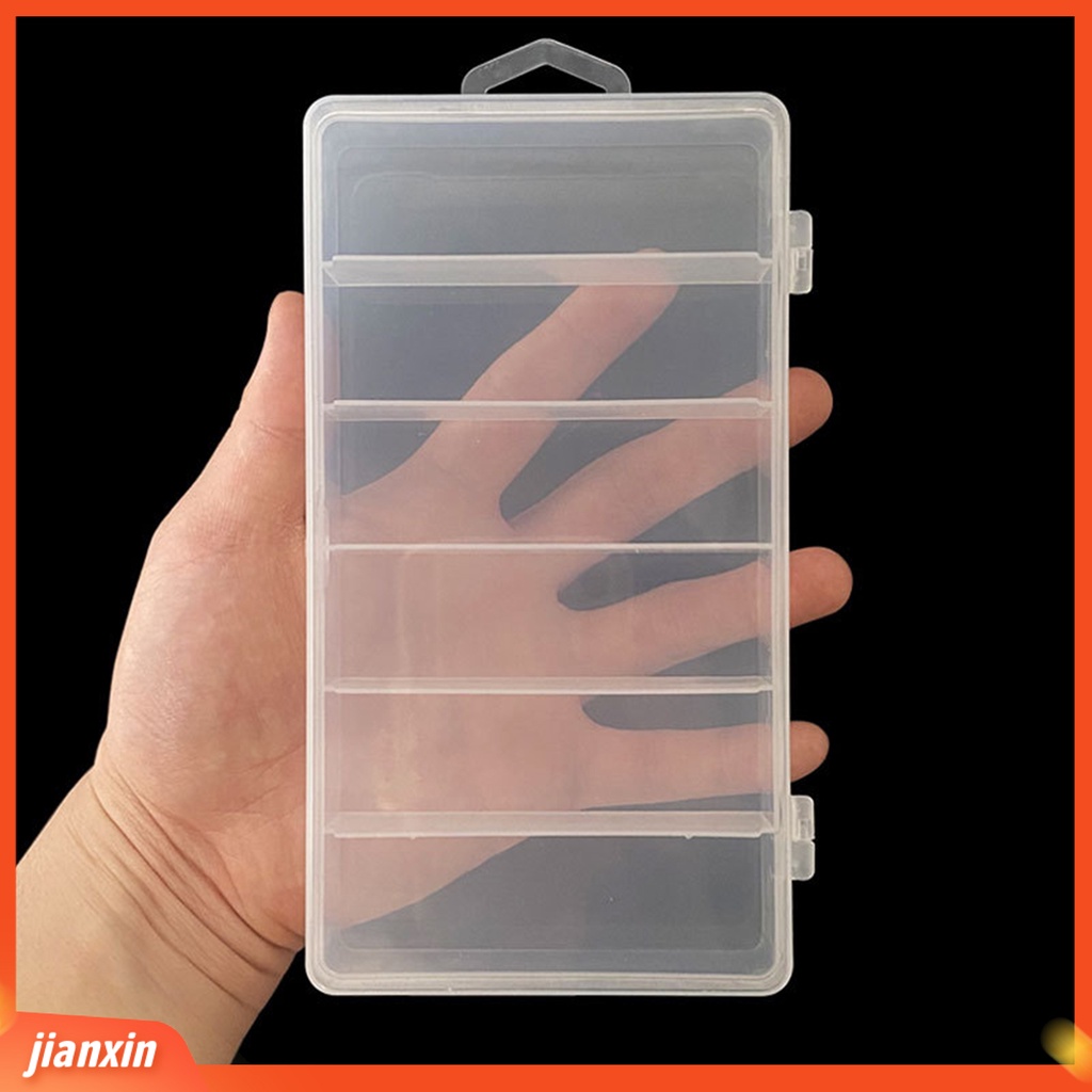 (In Stock) Kotak Umpan Pancing Transparan Terlihat Multi-Kompartemen Tahan Debu Tepi Halus Dengan Kait 6-Grid Wadah Umpan Pancing Kotak Penyimpanan Bening Perlengkapan Memancing