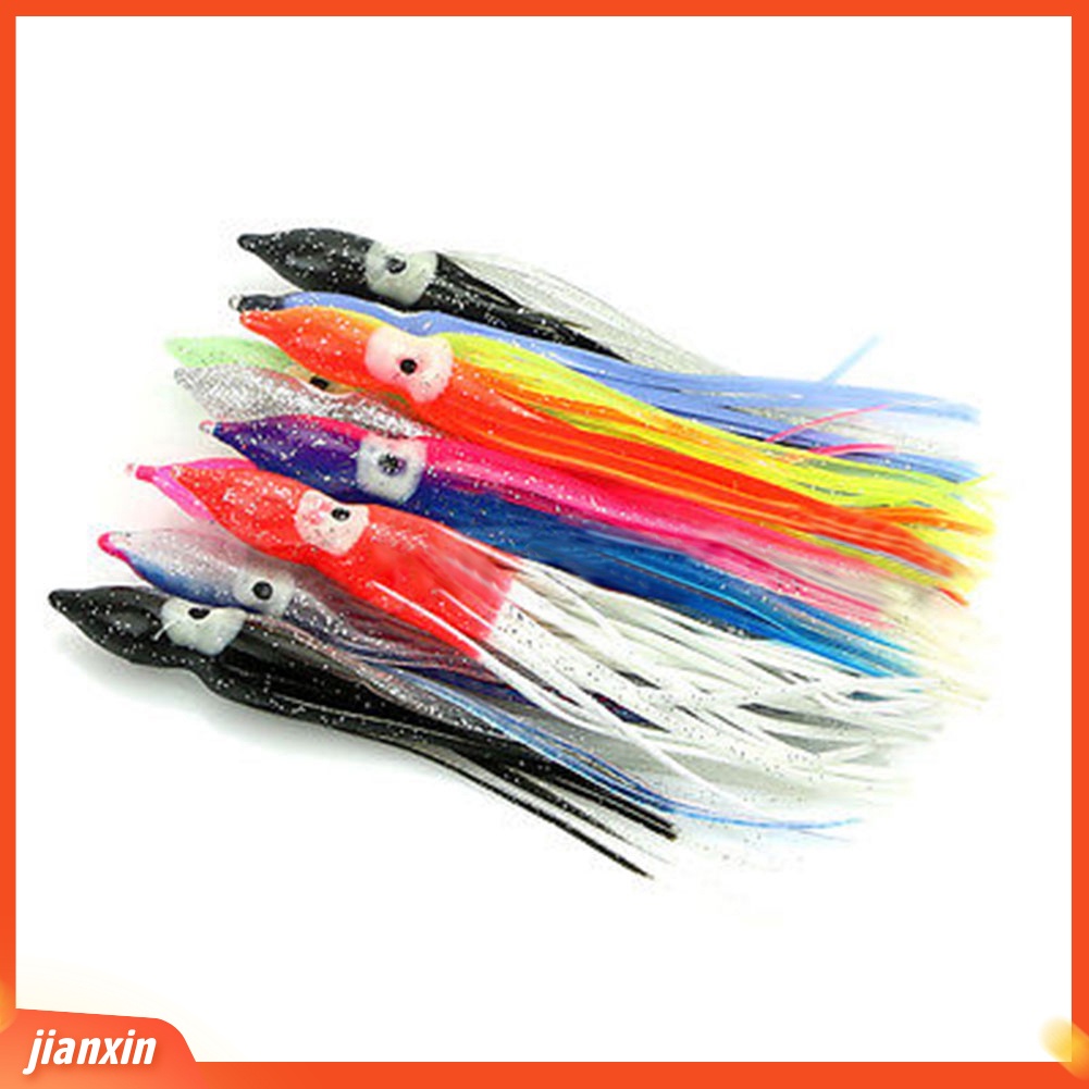 (In Stock) 10Pcs Warna Terang Bercahaya Imitasi Gurita Cumi Umpan Pancing Set