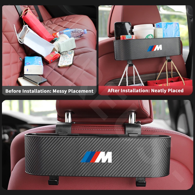 BMW M Car Back Seat Organizer Car Seat Back Hook Kotak Penyimpanan Cup Holder Tekstur Serat Karbon Untuk BMW E36 E46 E30 E90 F10 F30 E39 E60 X1 E84 F48 F25 X3 E83 X5 F15