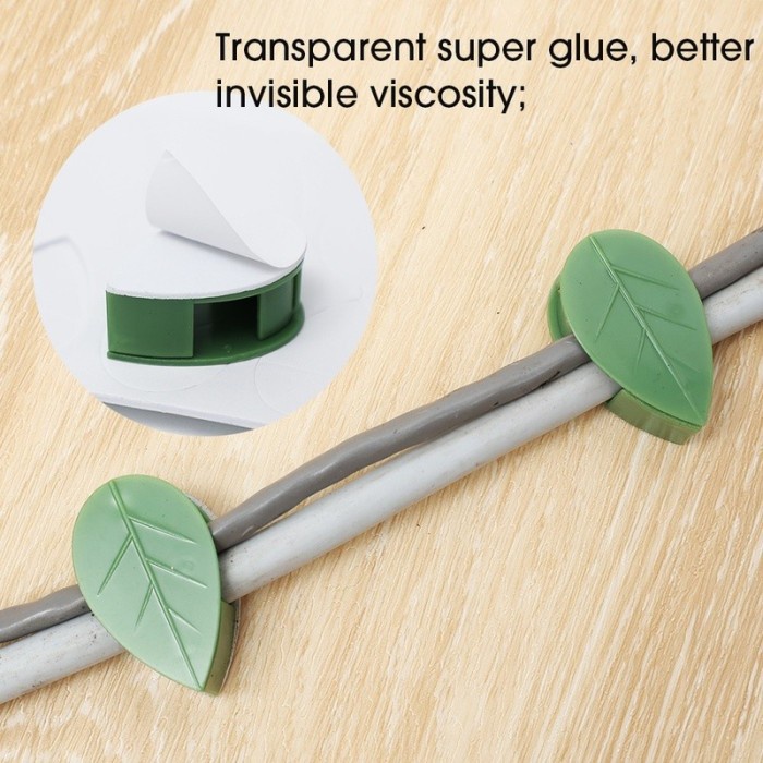 

[DD] 50pcs Pak Klip Organizer Kabel Seamless Bentuk Daun Hijau