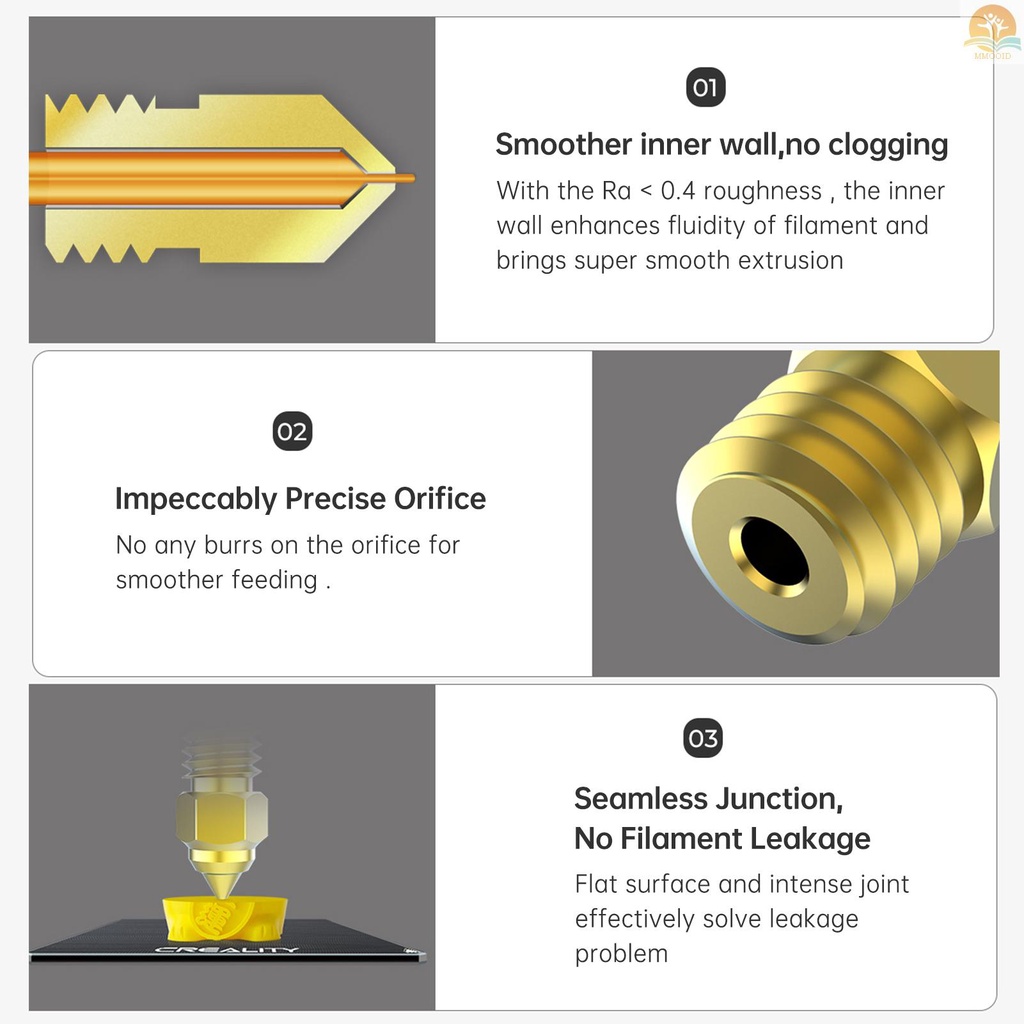 In Stock Creality Brass Nozzle Kit Kekerasan Tinggi300℃ Tahan Suhu Dinding Dalam Halus Berlaku Untuk Kebanyakan Bahan FDM PLA/ABS/PETG/TPE/TPU Cocok Untuk Printer 3D CR-10