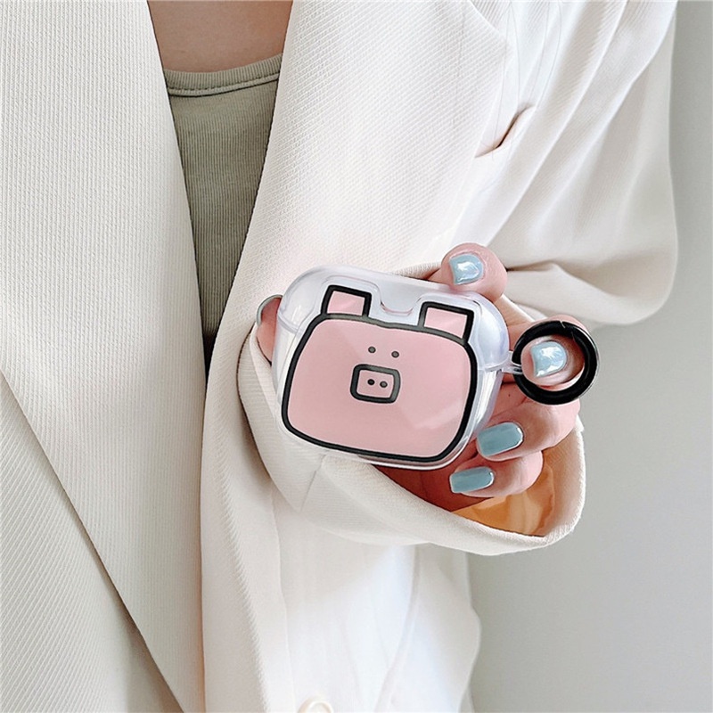 Kartun Lucu Doodle Pink Pig Transparan Lembut TPU Case Cover Pelindung Untuk Airpods1 2 3 PRO PRO2 Bluetooth Earphone Shell Dengan Cincin Jari