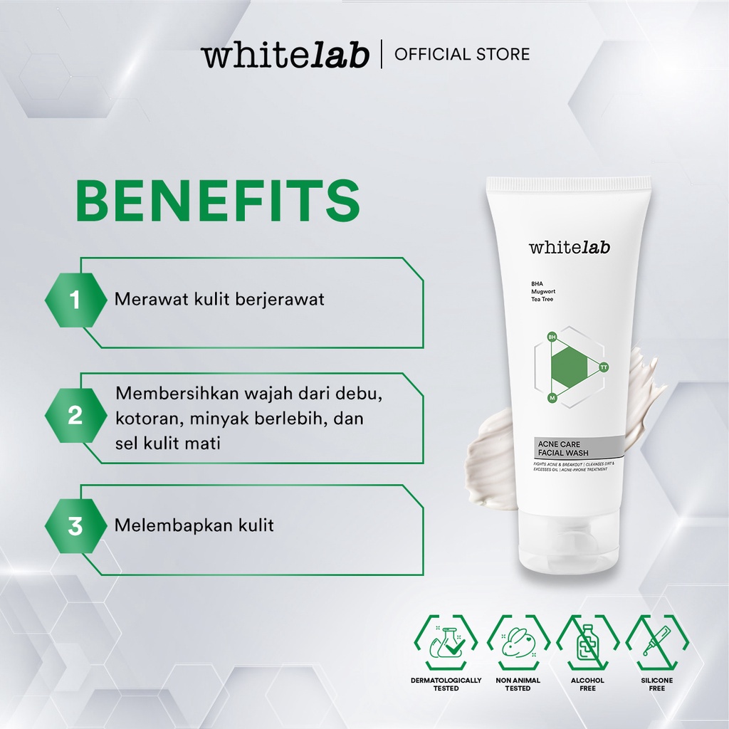 RADYSA - Whitelab Acne Care Facial Wash - Sabun Cuci Muka Untuk Kulit Jerawat Dengan Mugwort, Tea Tree &amp; BHA