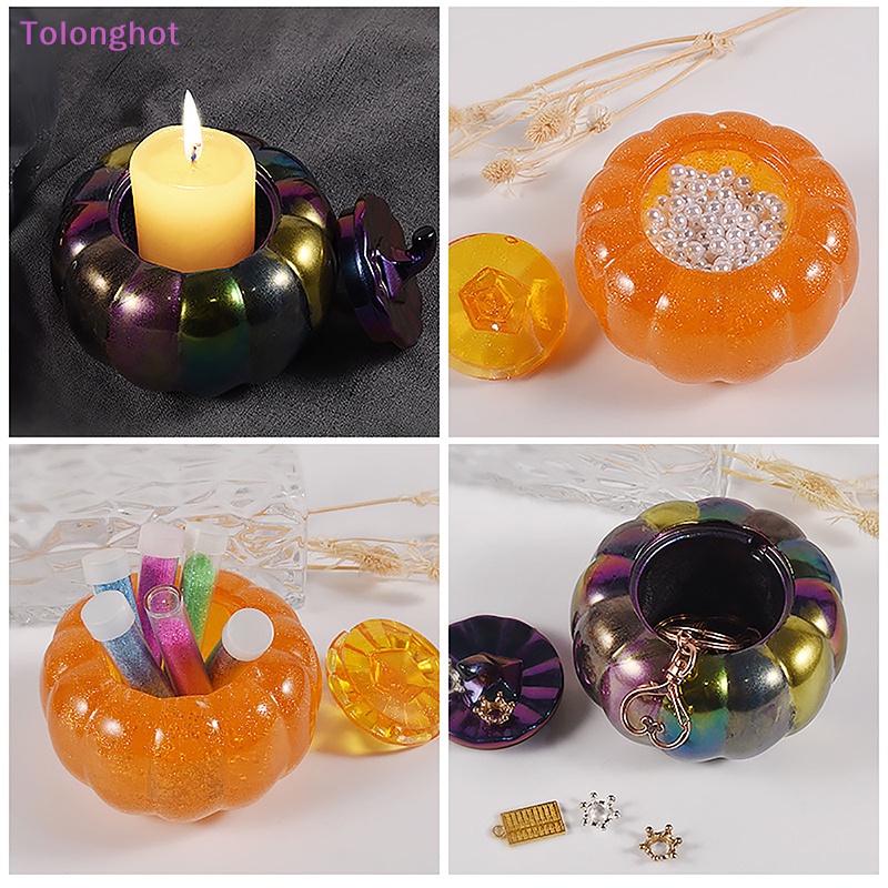 Tolonghot&gt; Toples Labu Dengan Tutup Cetakan Silikon Halloween Kotak Penyimpanan Perhiasan Plester Cetakan DIY Buatan Tangan Plester Epoxy Resin Kerajinan Tangan Hadiah Pesta well