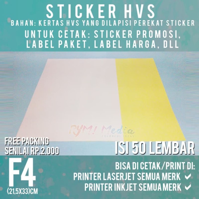 

Sticker HVS F4 isi 50 Lembar / Kertas Stiker Inkjet Doff Matte Folio