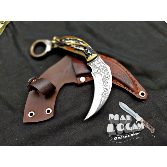 PROMO/ Pisau kerambit keambit cula full ukir batik custom
