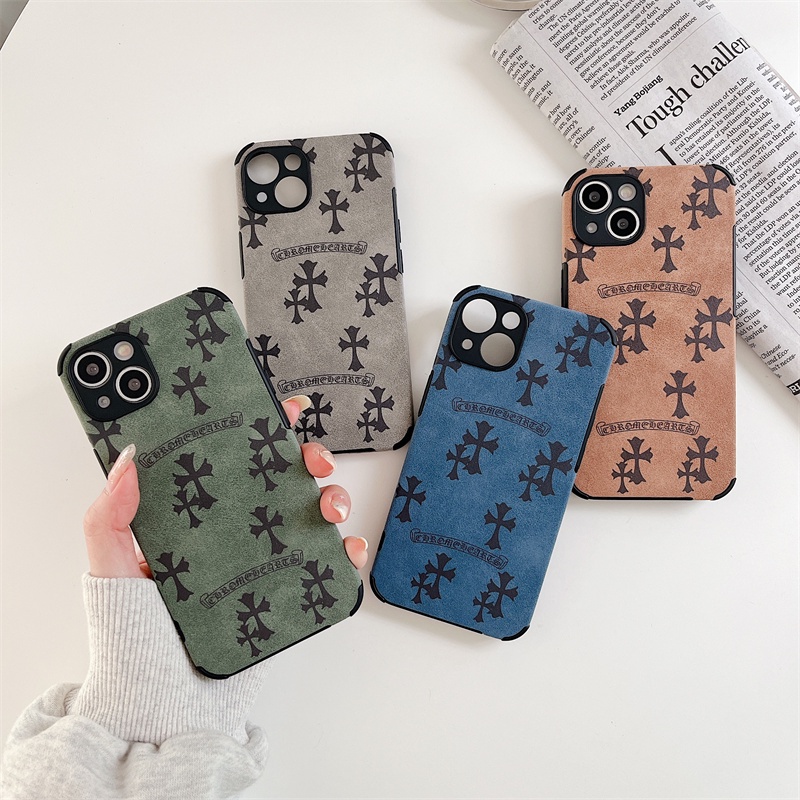 IPHONE Olahraga Trendi Jalan Retro Cross Lambskin Anti-drop Soft Case Motif Beruang Casing Ponsel Untuk Iphone14 13 12 11 Pro X XS MAX XR 7 8 Plus