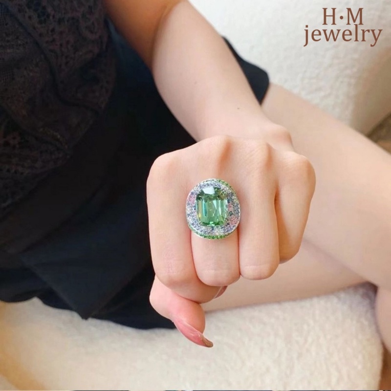 Fashion Elegance Retro Zamrud Cincin Berlian Ornamen Safir Mewah