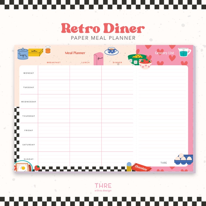 

✨BISA COD✨ -Meal Planner Cooking Planner Notepad Magnet thre design - Retro