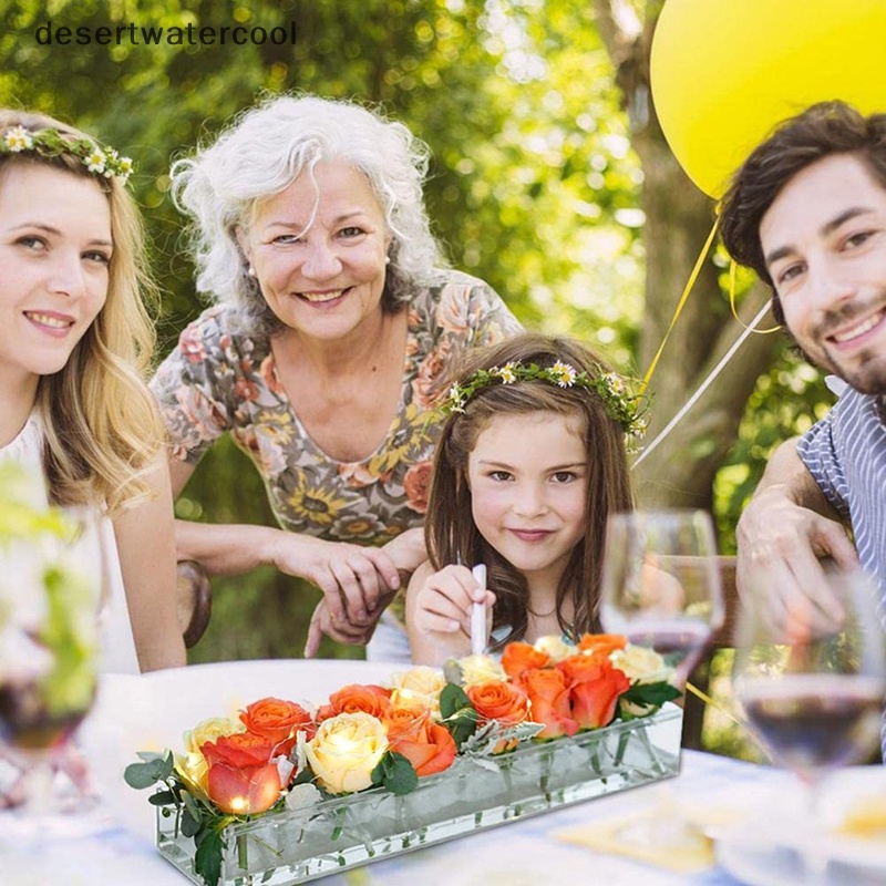 Deid Vas Bunga Akrilik Bening Bentuk Persegi Panjang Floral Centerpiece Untuk Meja Makan Martijn