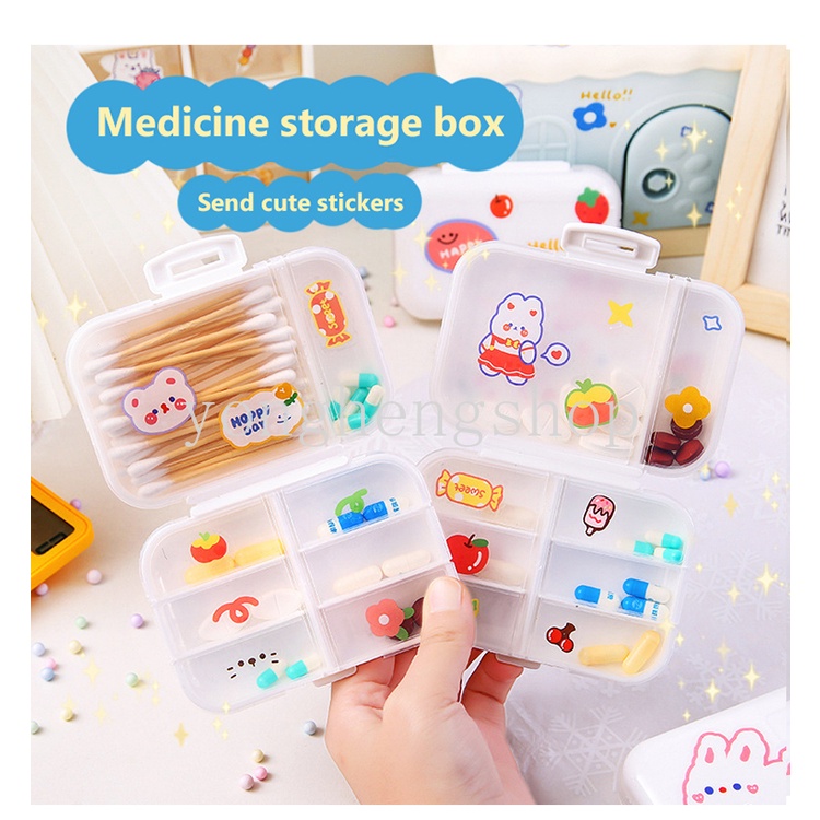 8kisi Kotak Pil Kotak Penyimpanan Vitamin Obat Mingguan Travel Portable Dispenser Tablet Pill Organizer Case Cotton Swab Bandage Container Mini Lucu Pillbox