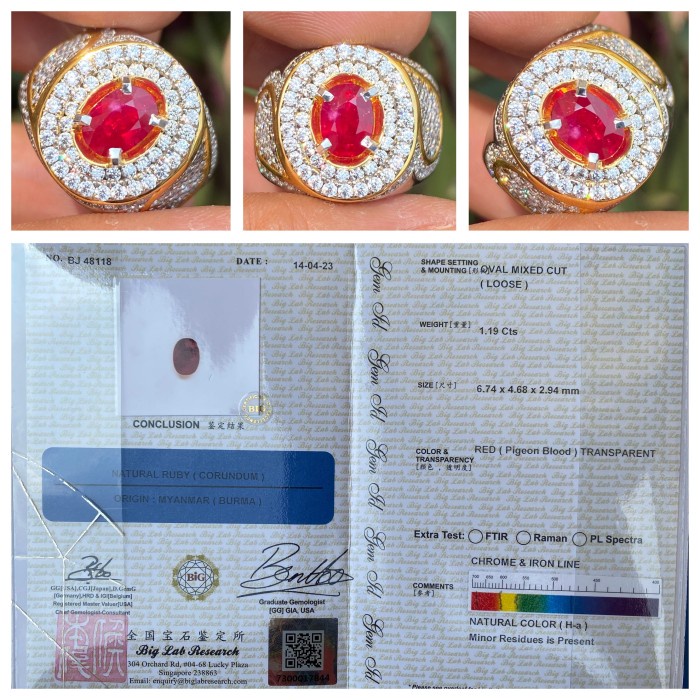 Natural 1.19ct Pigeon Blood Red Ruby Myanmar Burma Sertifikat BIG