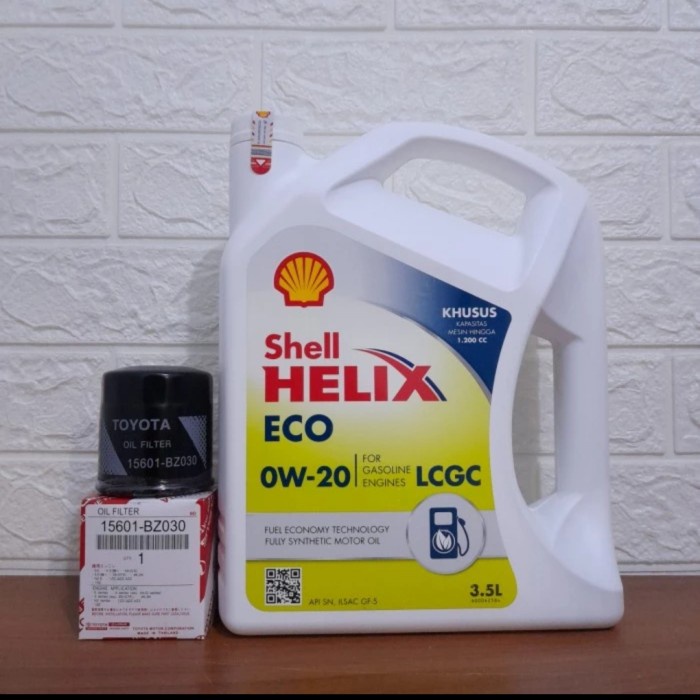 paket ganti oli shell eco 0w-20 + filter oli sigra calya agya ayla
