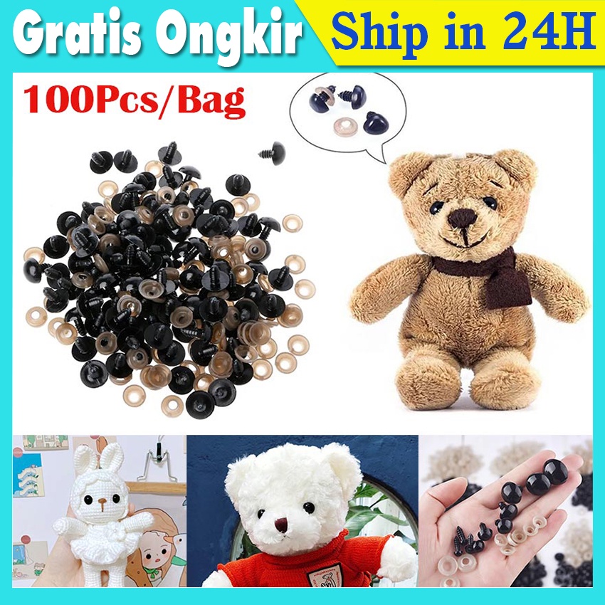 100pasang Mata Boneka Bulat Hitam/ Mata Amigurumi/ Safety Eyes 5-10 Mm