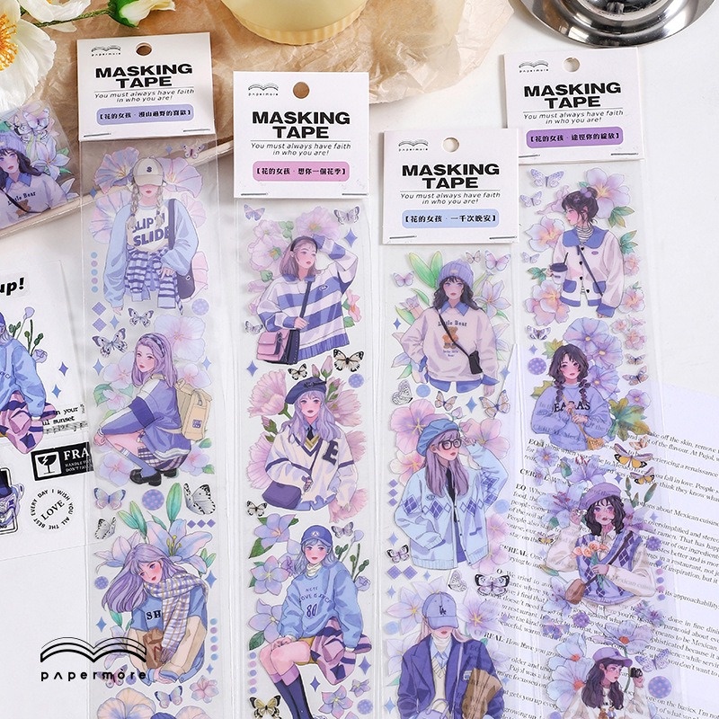 

[Gongjin] 1 Lembar Stiker Korean Girls Illustration / Sticker Korea Journaling Estetik Cantik Lucu PET Tahan Anti Air Bujo Scrapbook Aesthetic Bujo Flower