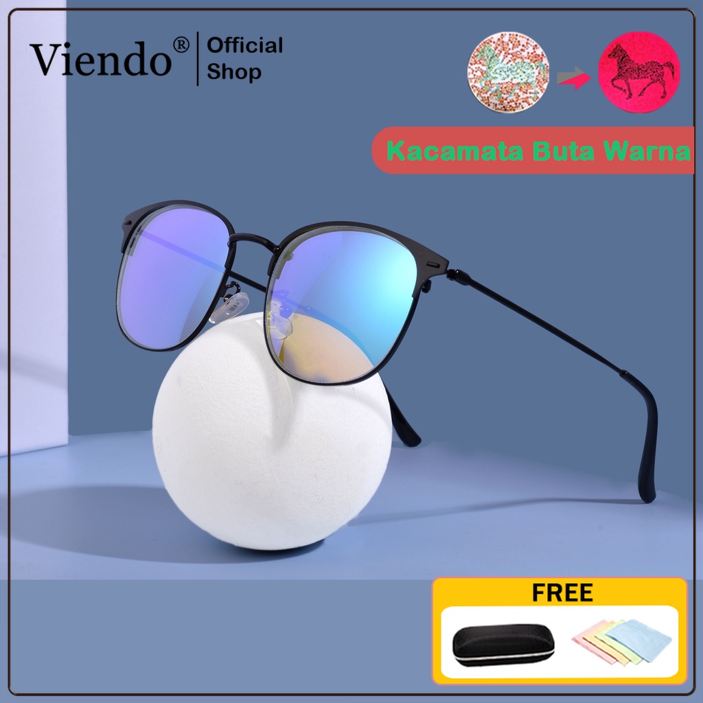 Viendo Frame Kacamata Buta Warna Wanita Cowok Pria Anti Blueray Radiasi Sinar Matahari UV400 Retro B
