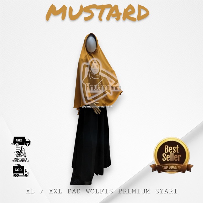 Promo COD Terlaris PREMIUM KHIMAR KERUDUNG HIJAB JILBAB WOLFIS WOLPIS ADEM XL PAD SYARI - Mustard