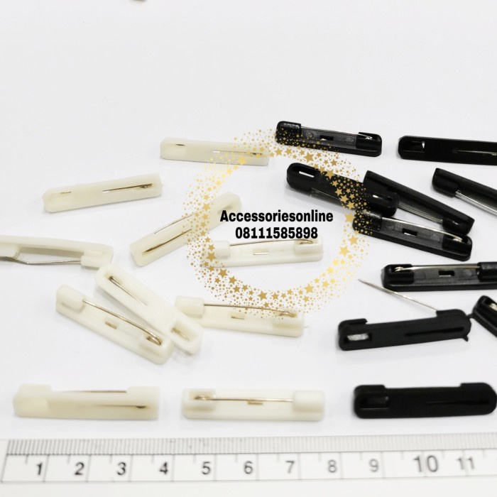 Peniti Plastik Bros name tag 1 1/2 inch 3,5 cm / Isi 144 pcs - Hitam