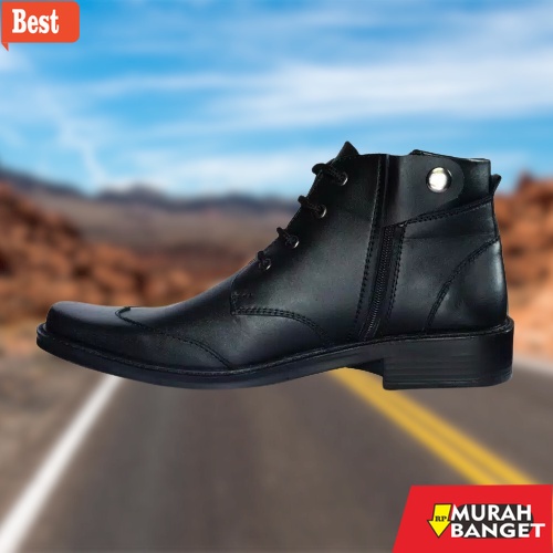 Boot pria terbaru- Sepatu Pentopel Zipper PDH Pria Kulit Asli 100% Murah