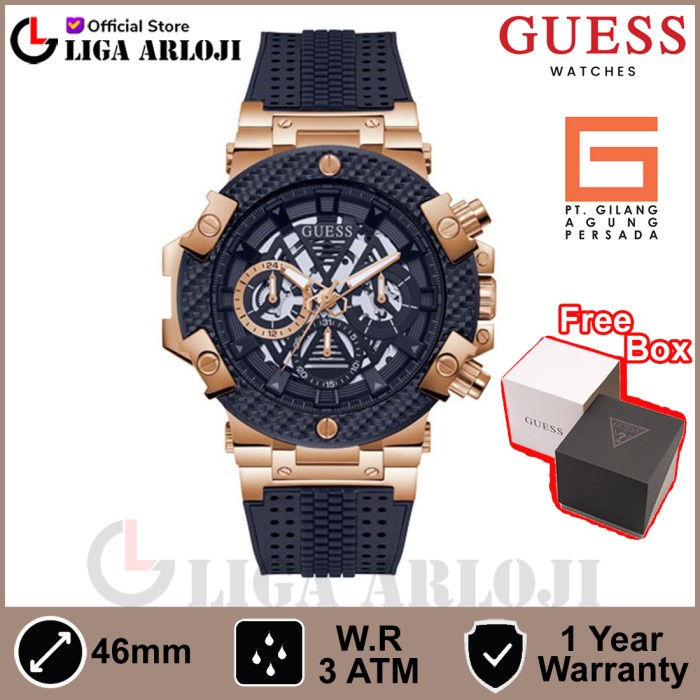 GUESS GW0486G4 Original CARBON Jam Tangan Pria Analog Navy Silicone