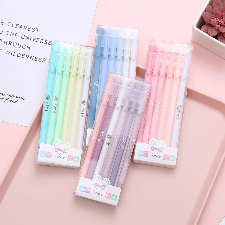 

1 SET 6PCS PULPEN GEL AESTHETIC POLOS WARNA PASTEL MATTE 0,5 MM LG