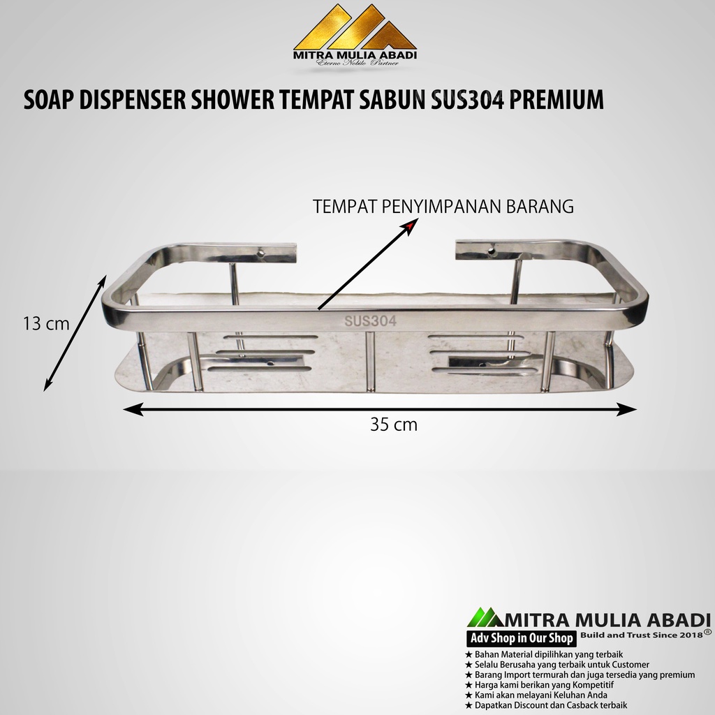 ID RAK KAMAR MANDI STAINLESS SUS 304 / RAK SOAP DISPENSER SHOWER TEMPAT SABUN SUS304 PREMIUM