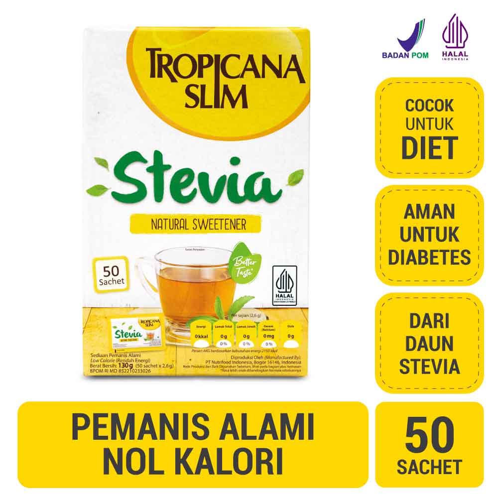 

Tropicana Slim Sweetener Stevia 50 sachet - Pemanis Alami untuk Batasi Gula