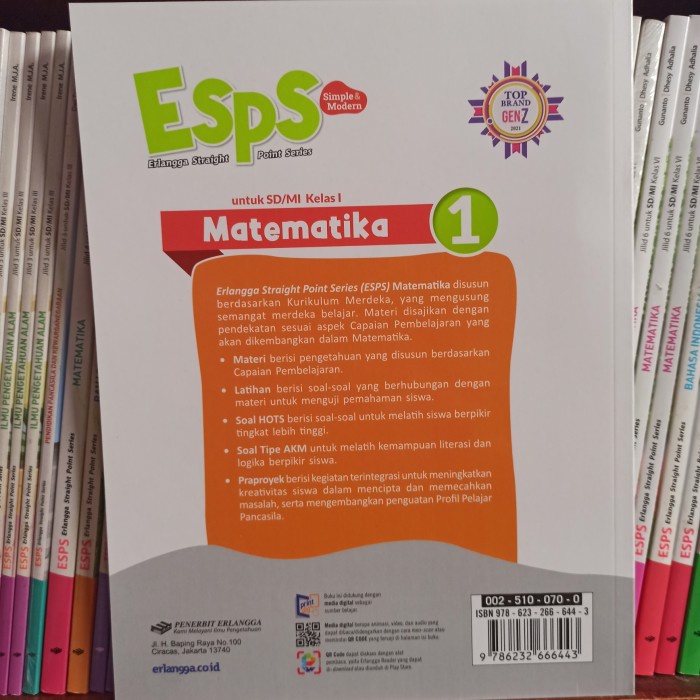 BUKU ESPS MATEMATIKA KELAS 1 SD ERLANGGA KURIKULUM MERDEKA