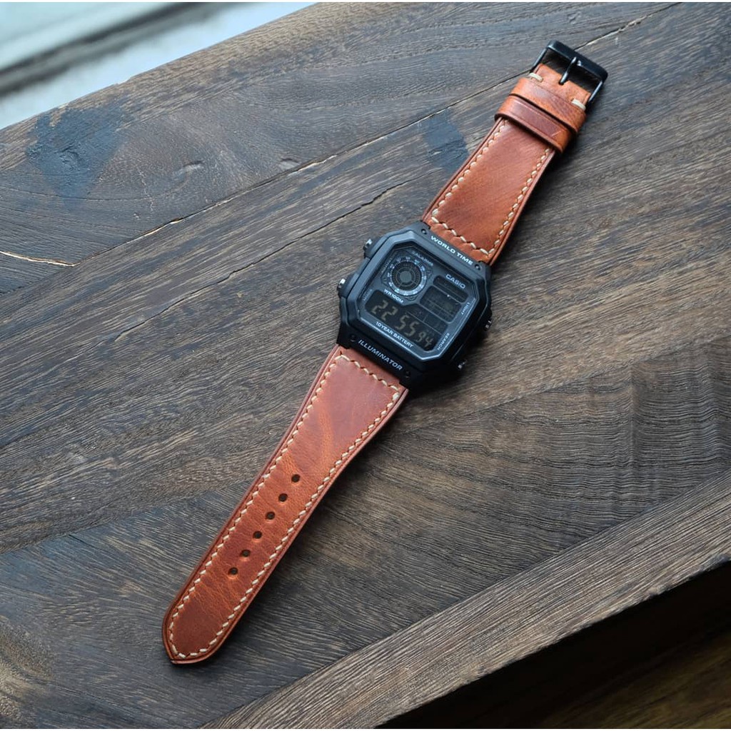 Strap Kulit Asli Casio AE 1200 1300 AE-1200 AE-1300 AE1200 AE1300 W216H F108 W 216H F 108