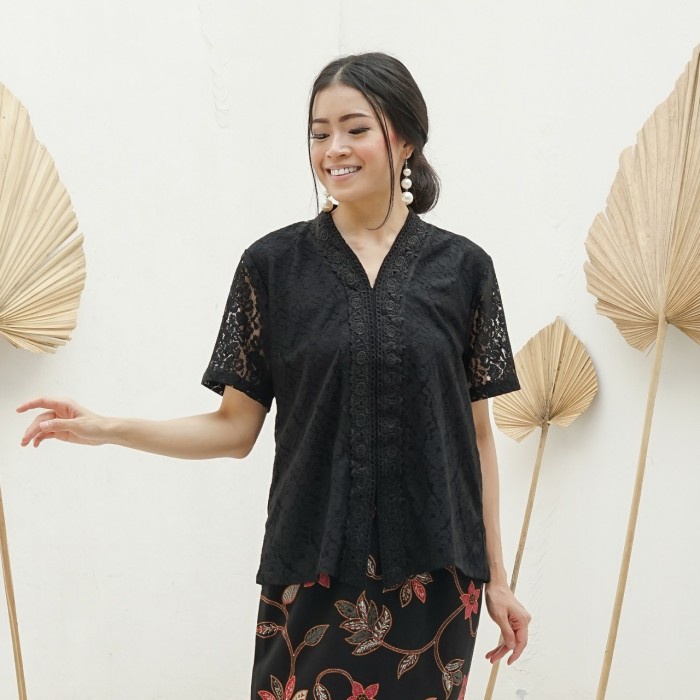 New Trend Bisa COD KEBAYA ENCIM LENGAN PENDEK FULL BRUKAT RENDA HITAM - JUMBO LD 112