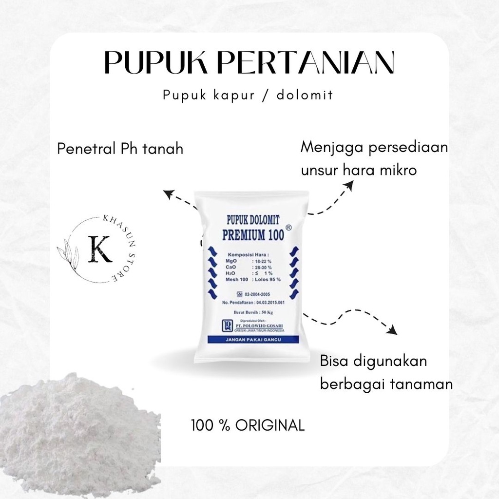 PUPUK DOLOMITE/DOLOMIT UNTUK PENETRAL PH TANAH - PUPUK DOLOMIT SUPER (1Kg)