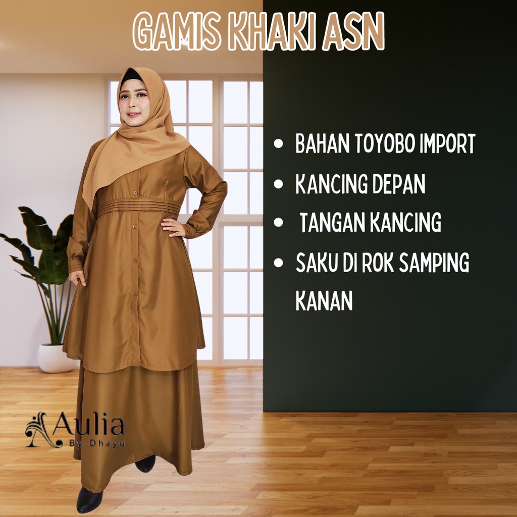 Gamis Seragam Khaki / Kheki / Keki Wanita PNS ASN Pemda Rok Guru Wanita Coklat Muda Bahan Katun Toyo