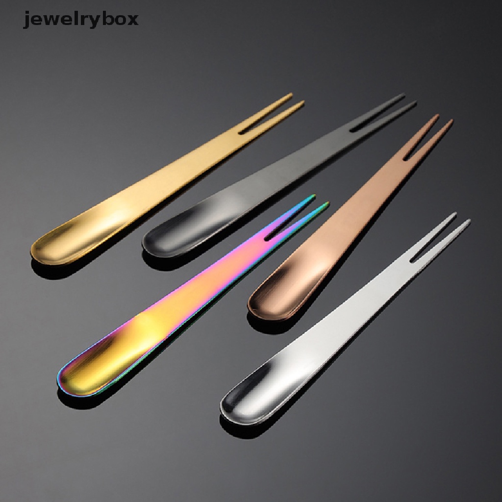 [jewelrybox] Kreatif Stainless Steel Garpu Buah Dual-Use Serba Guna Es Krim Dessert Sendok Garpu Buah Portable Cocktail Salad Fruit Forks Garpu Kue Butik