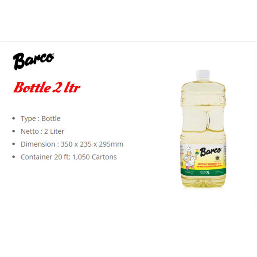 Barco Minyak Goreng Kelapa Botol 2 Liter Coconut Cooking Oil Halal