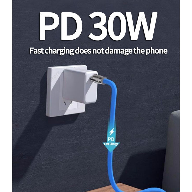 Pd 30W Kabel USB C Untuk iPhone 14kabel Data Fast Charging Type-C Ke Petir180° Rotasi Dengan Lampu