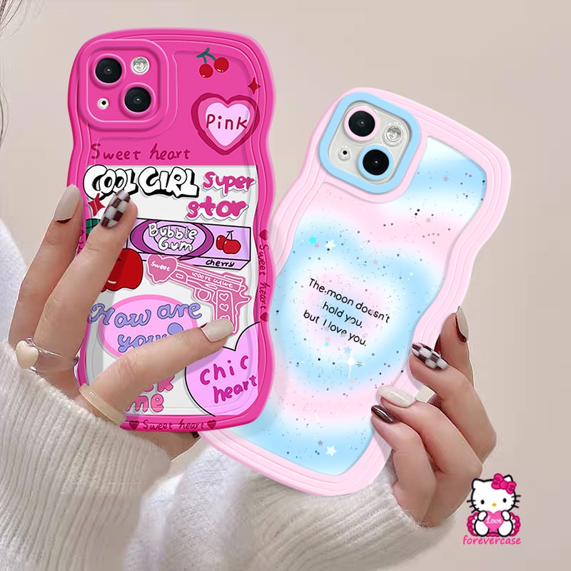 Casing Soft Tpu Wavy Edge Realme C53 C15 C33 C11 C25Y C35 C12 C20 C21Y 8Pro 5 6i 10 8i 7i 7 5s C25s C25 C30 9i 5i 8 C20A 9Pro+9 C3 C17 Pink Cherry Sweet Gradient Love Heart Sarung