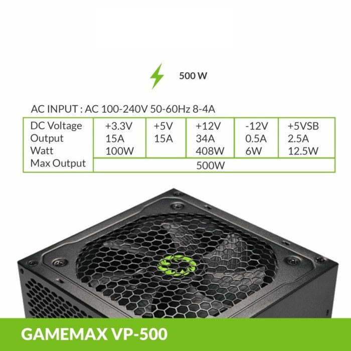 PSU GameMax VP-500 / VP500 Non RGB 500W 80+