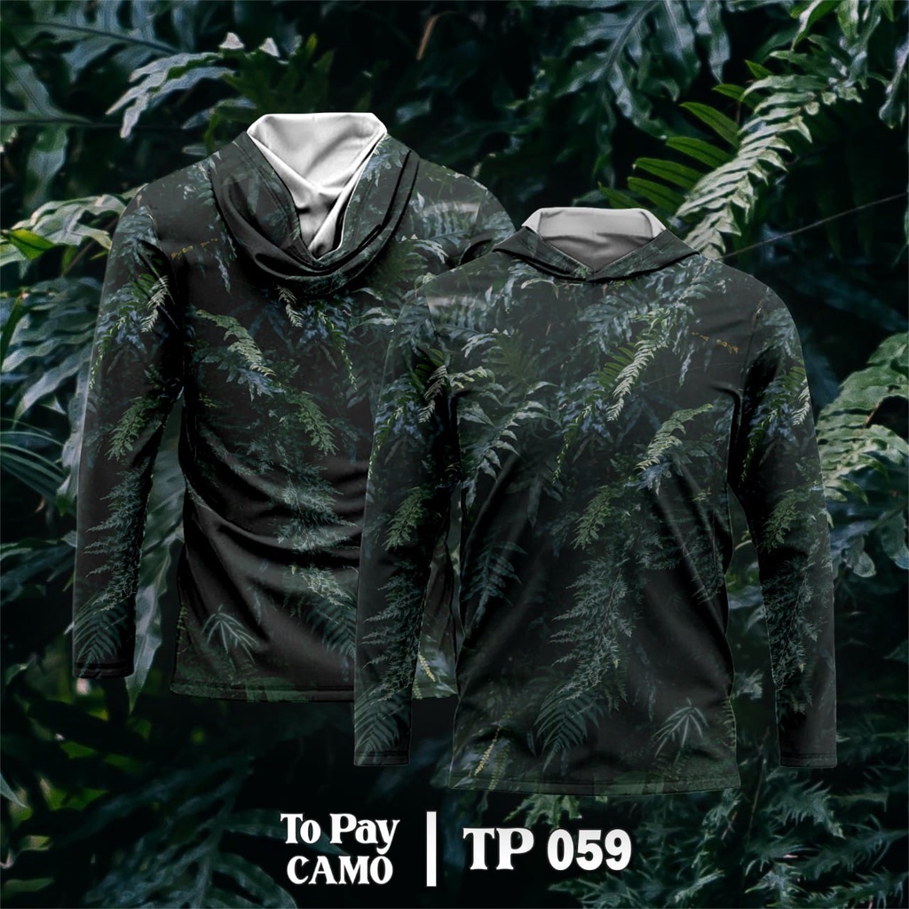 Baju Kamuflase Hunting Camo dan Kaos Berburu Lengan Panjang Camo untuk Pria - Black Daun