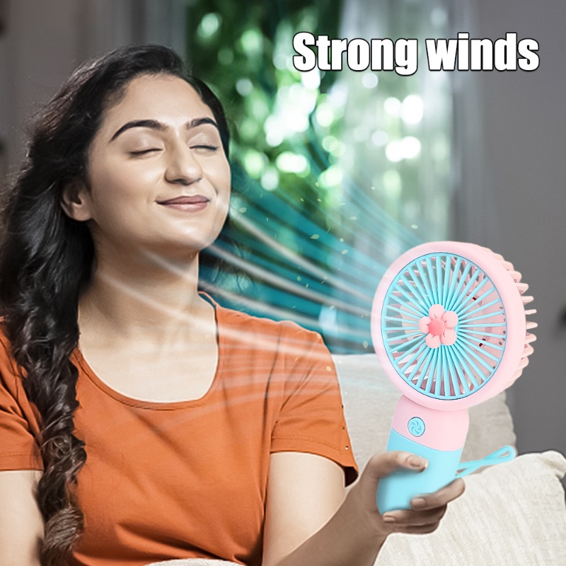 Usb Rechargeable Mini Fan Kartun Bunga Genggam Udara Cooler Kipas Portabel Untuk Rumah Luar Ruangan Dengan Lanyard Fan Siswa Perlengkapan Kantor Luar Ruangan