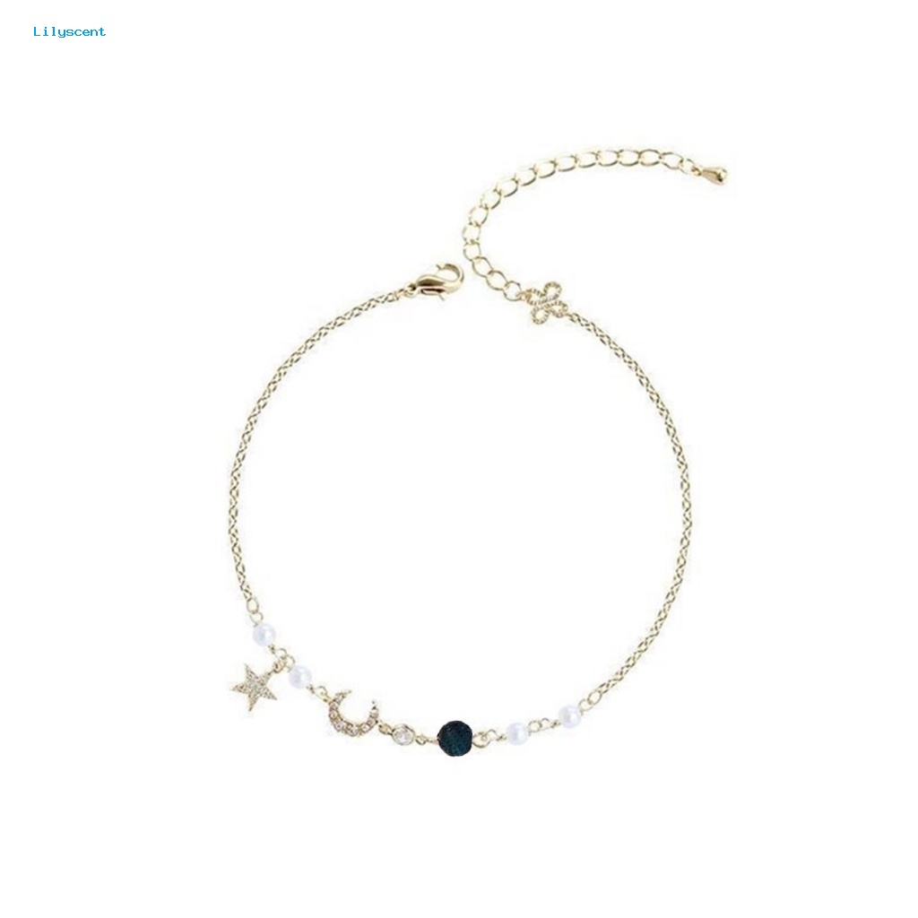 Lilyscent Gelang Rantai Alloy Untuk Pacaran Bintang Bulan Beads Chain Bracelet Shiny