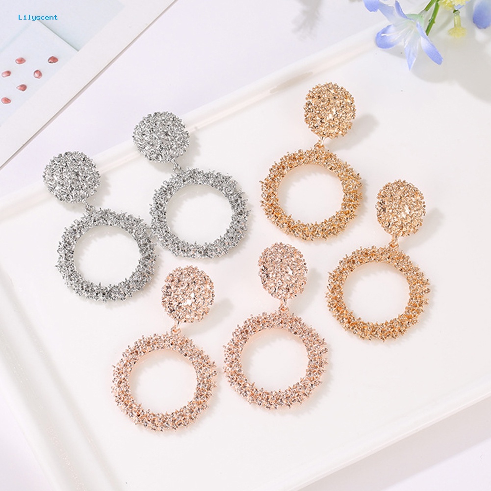 Lilyscent Fashion Wanita Geometris Berongga Lingkaran Liontin Menjuntai Stud Earrings Perhiasan Dekorasi