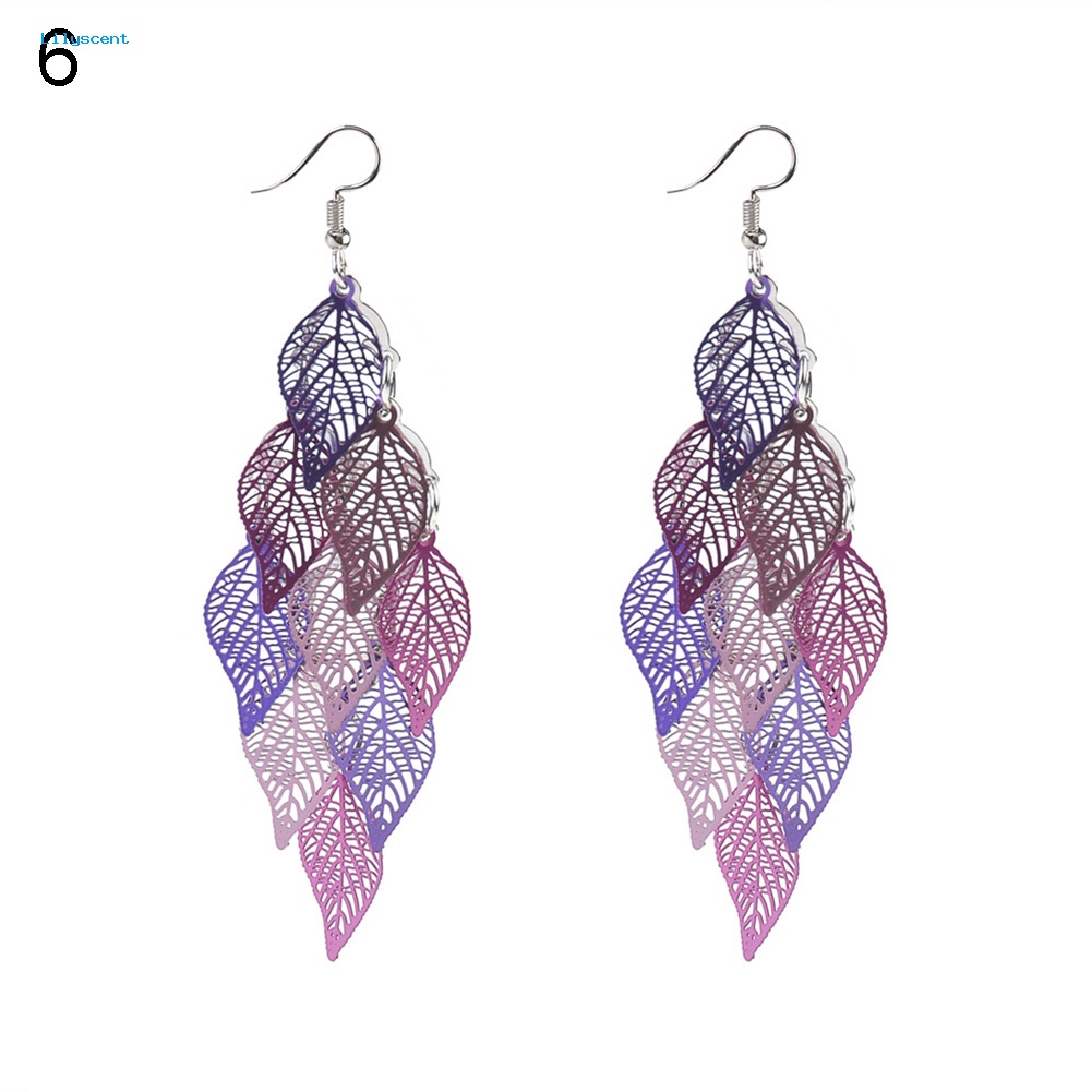 Lilyscent Lady Warna-Warni Multi Lapisan Daun Berongga Elegan Kait Anting Perhiasan Decor