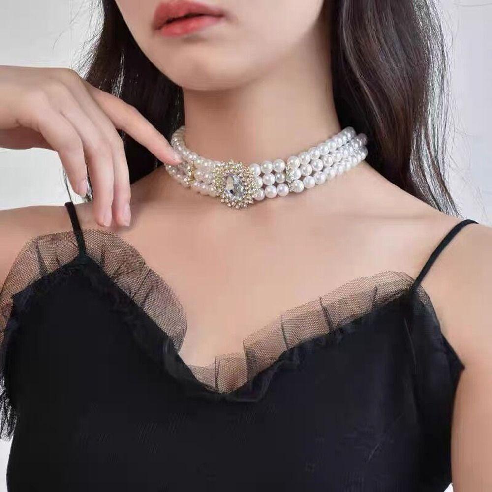 Mxbeauty Wanita Vintage Kalung Elegan Manis Halus Mutiara Rantai Klavikula Hadiah Ulang Tahun Double Layer Gadis Indah Choker