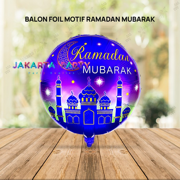 Balon foil bulat eid mubarak /Eid mubarak / lebaran / idul fitri Biru