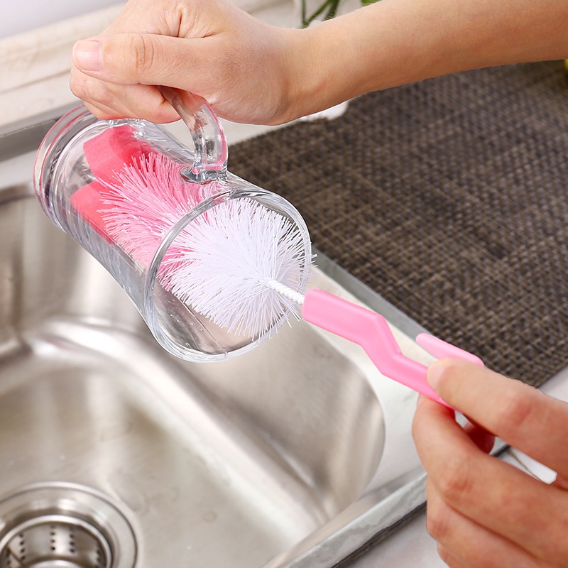 Sikat Botol Gagang Panjang Rumah Tangga Sikat Spons Rambut Halus Dapur Berputar 360derajat Gelas Cangkir Sikat Alat Pembersih Praktis