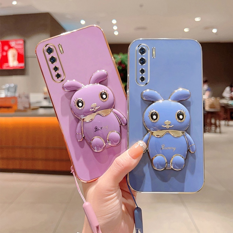Andyh Case Handphone Untuk OPPO F15 A91 Reno 34g Kartun Lucu Kelinci Kecil Tepi Lurus Soft Shell Mengirim lanyard Silikon