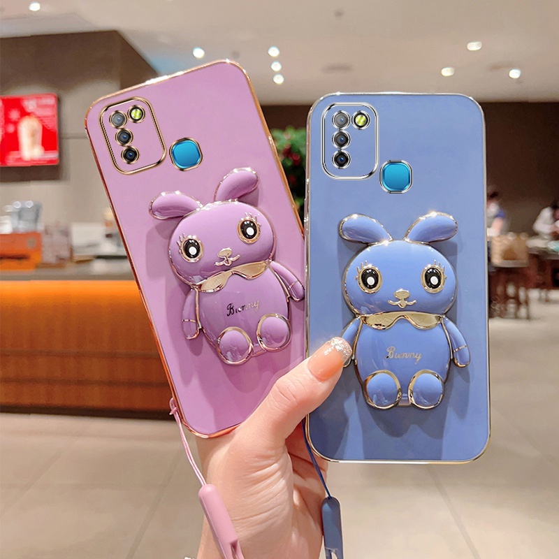 Andyh Case Handphone Untuk Infinix Smart5Panas10 Lite X657 X657C X657B Kartun Lucu Kelinci Kecil Tepi Lurus Soft Shell Mengirim lanyard Silikon