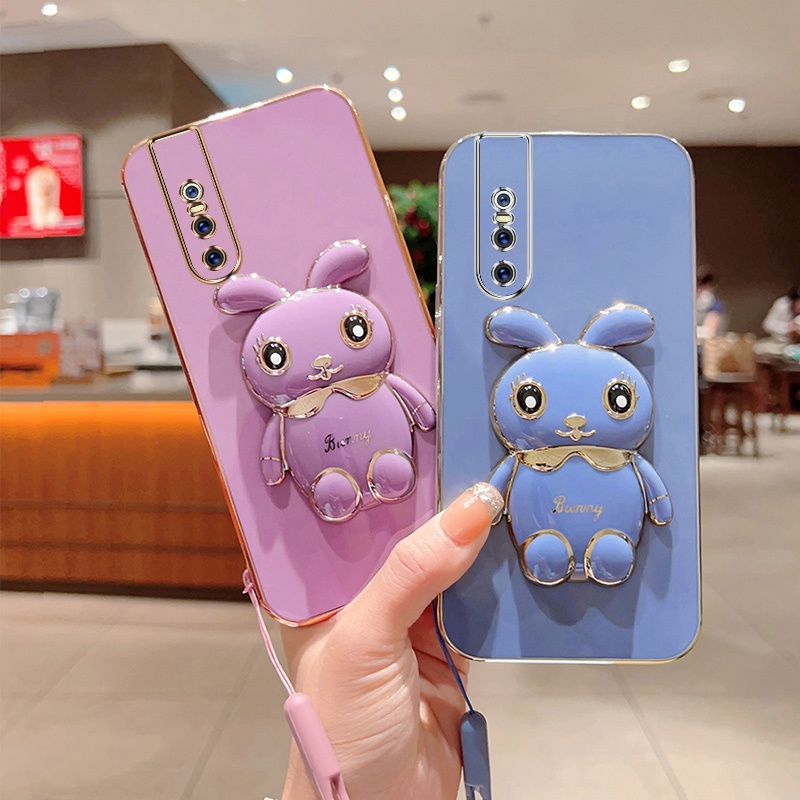 Andyh Case Handphone Untuk Vivo S1 Pro Kartun Lucu Kelinci Kecil Tepi Lurus Soft Shell Mengirim lanyard Silikon