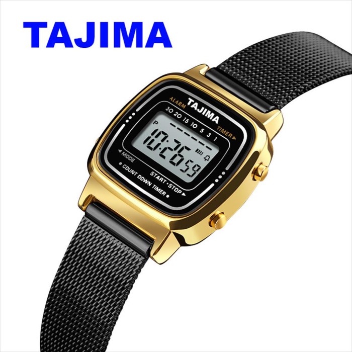 Jam Tangan Wanita Digital Tali Stainless TAJIMA 9858 Original Garansi - Rose Gold Hitam