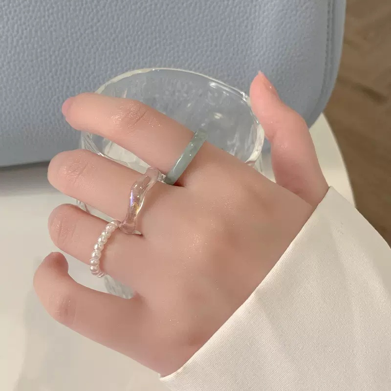 3pcs/5pcs Set Cincin Mutiara Resin Warna-Warni Untuk Aksesoris Perhiasan Wanita